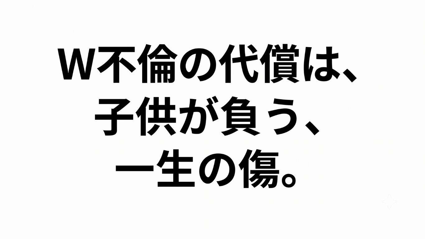 「W不倫の代償は、子供が負う、一生の傷。」というテキストが黒い明朝体で中央に配置された、白背景のアイキャッチ画像