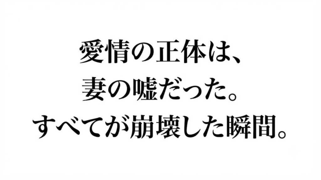 愛情の正体は、妻の嘘だった。」というテキストが黒い明朝体で中央に書かれた、白背景のアイキャッチ画像